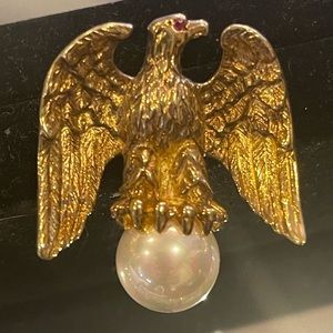 Vintage Ann Hand Ruby Eye Eagle Brooch